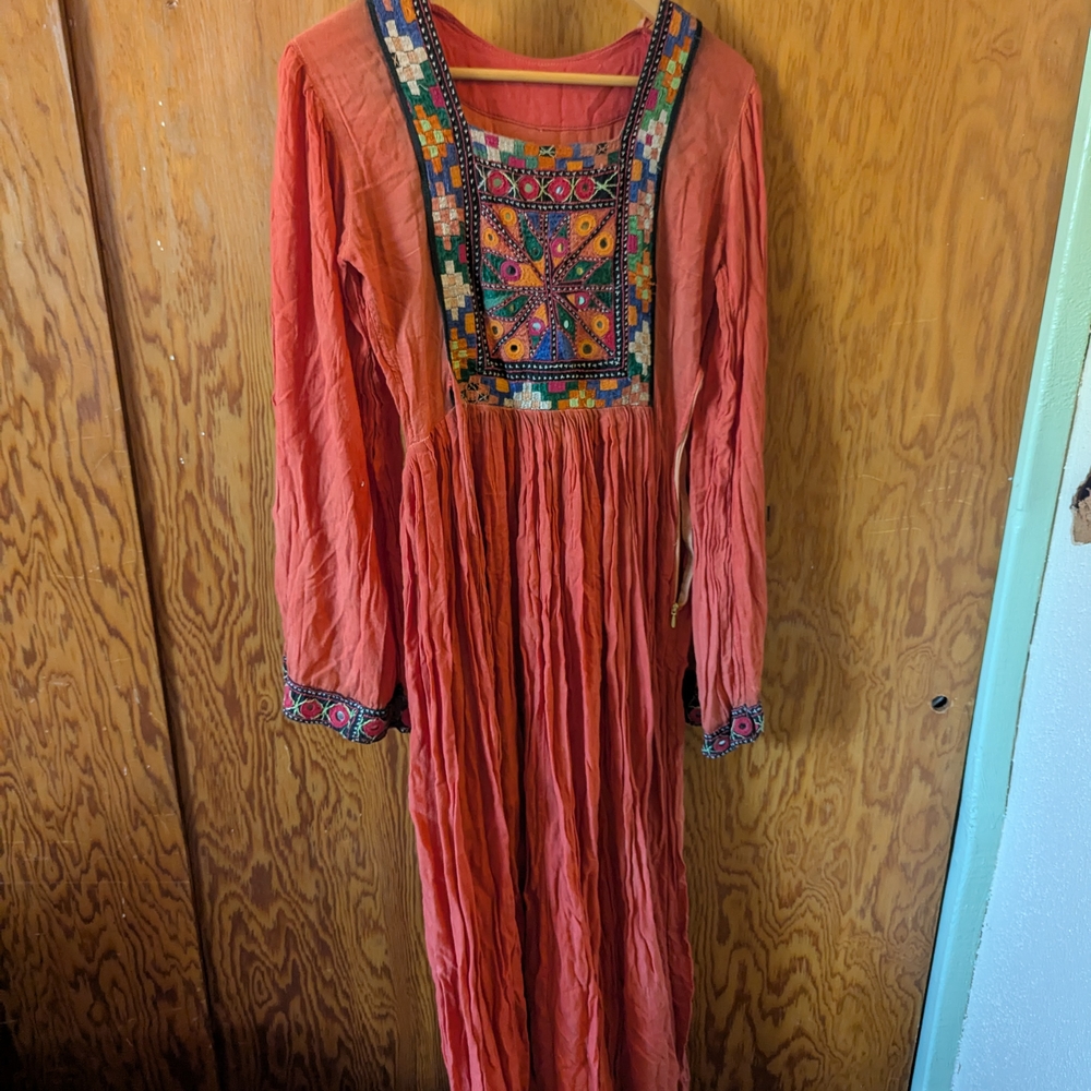 Embroidered Coral Maxi Dress
